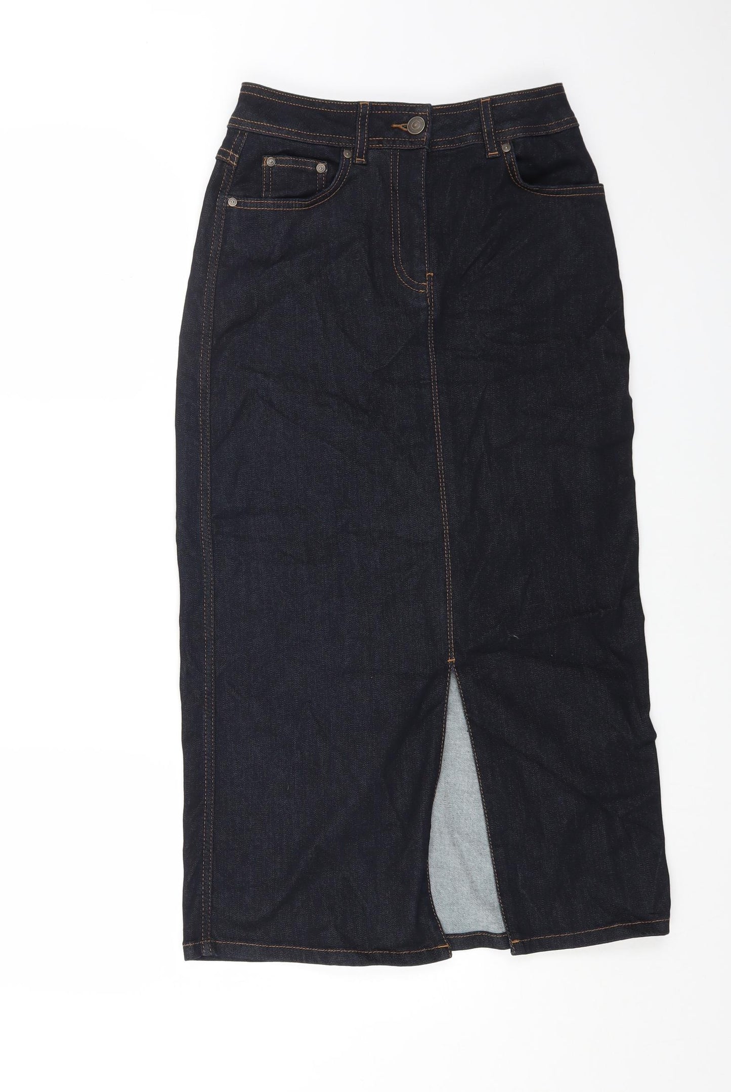 Marks and Spencer Womens Black Cotton Straight & Pencil Skirt Size 8 Zip