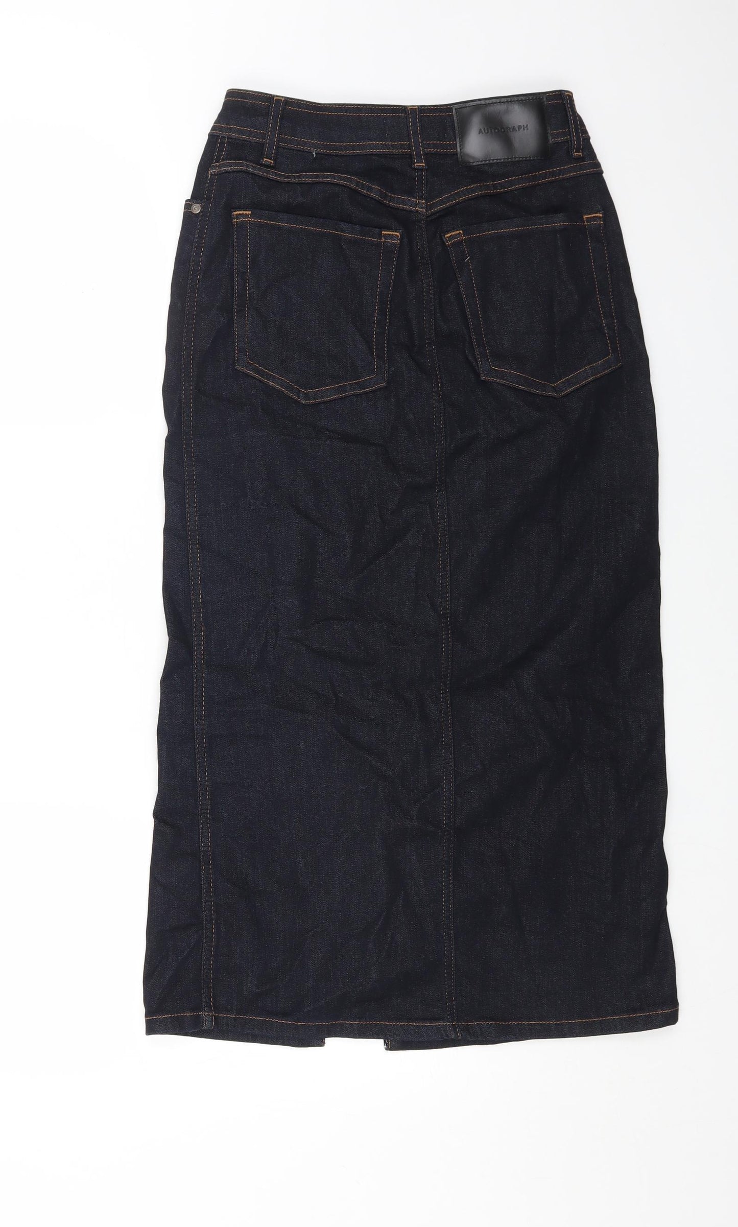 Marks and Spencer Womens Black Cotton Straight & Pencil Skirt Size 8 Zip