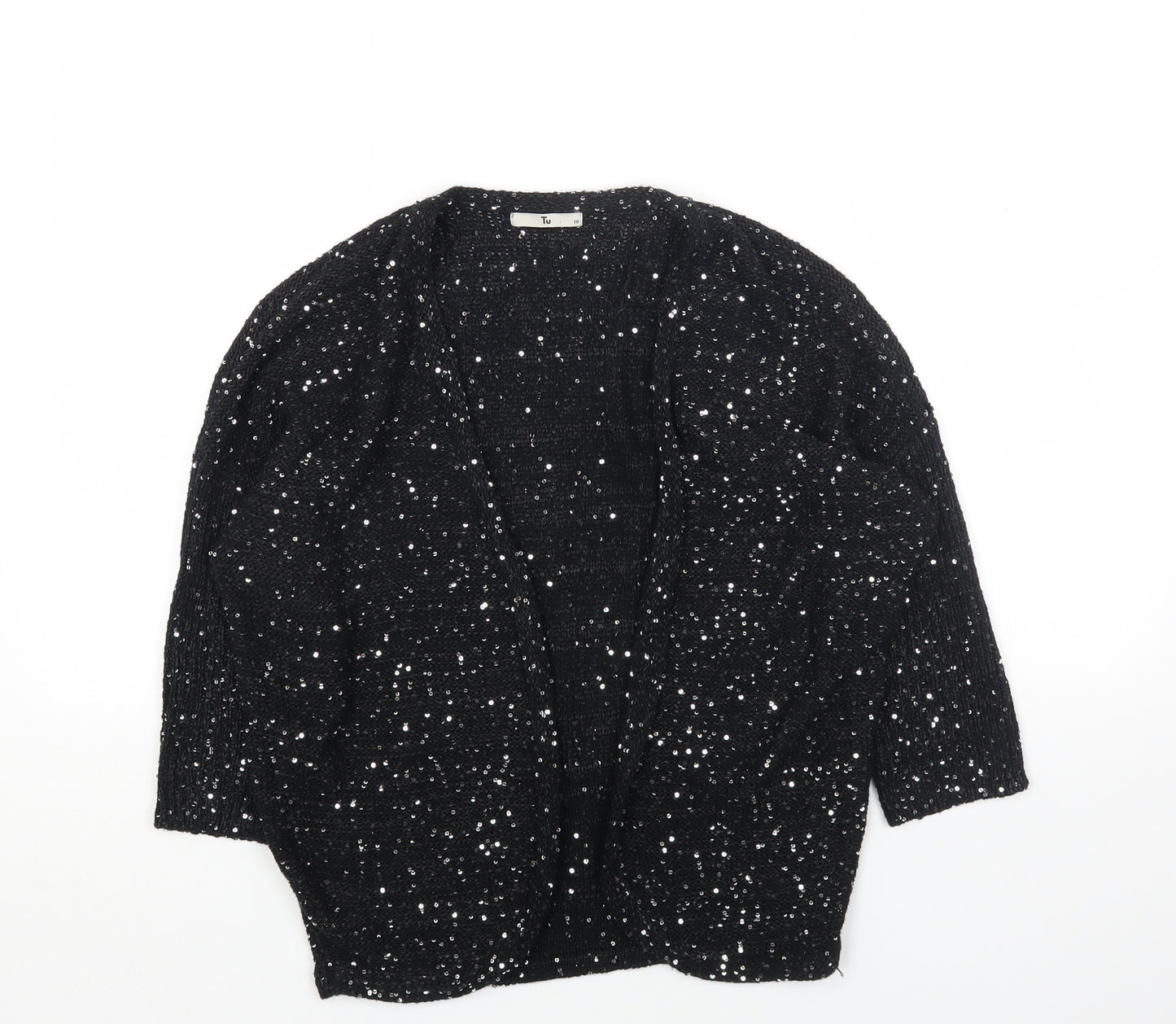 TU Womens Black V-Neck Cotton Cardigan Jumper Size 10
