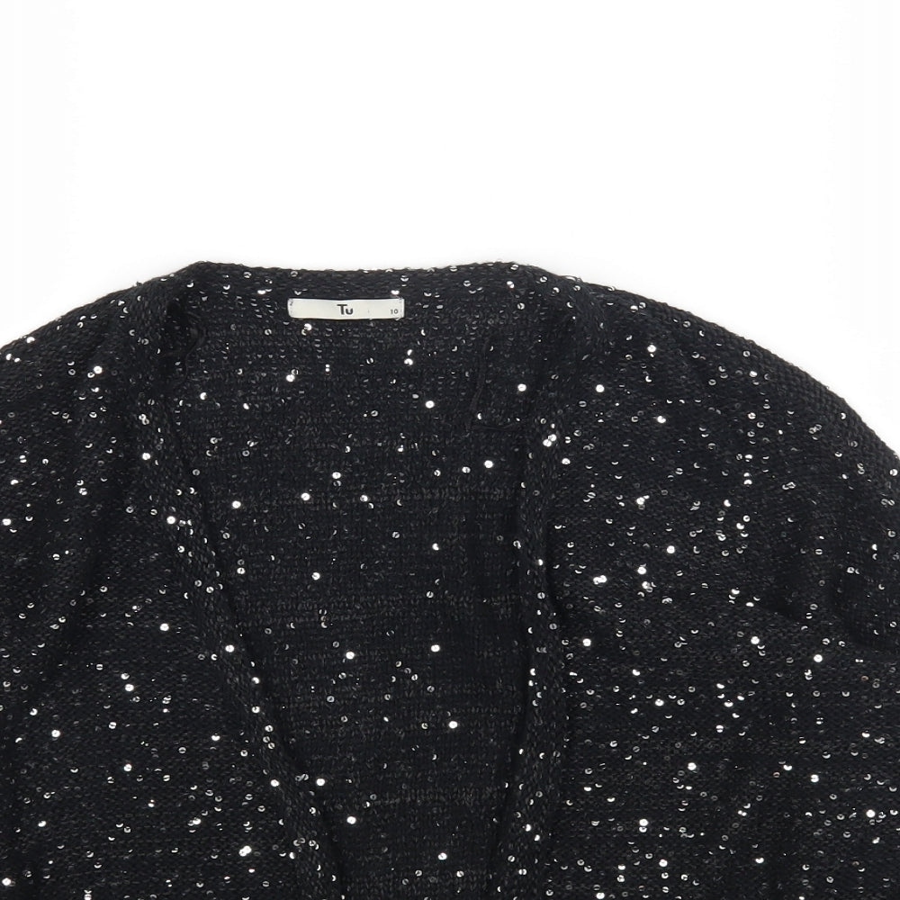 TU Womens Black V-Neck Cotton Cardigan Jumper Size 10