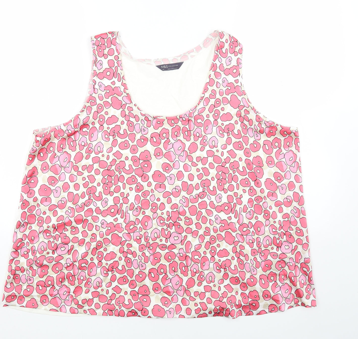 Marks and Spencer Womens Pink Animal Print Polyester Basic Tank Size 20 Scoop Neck - Leopard Print
