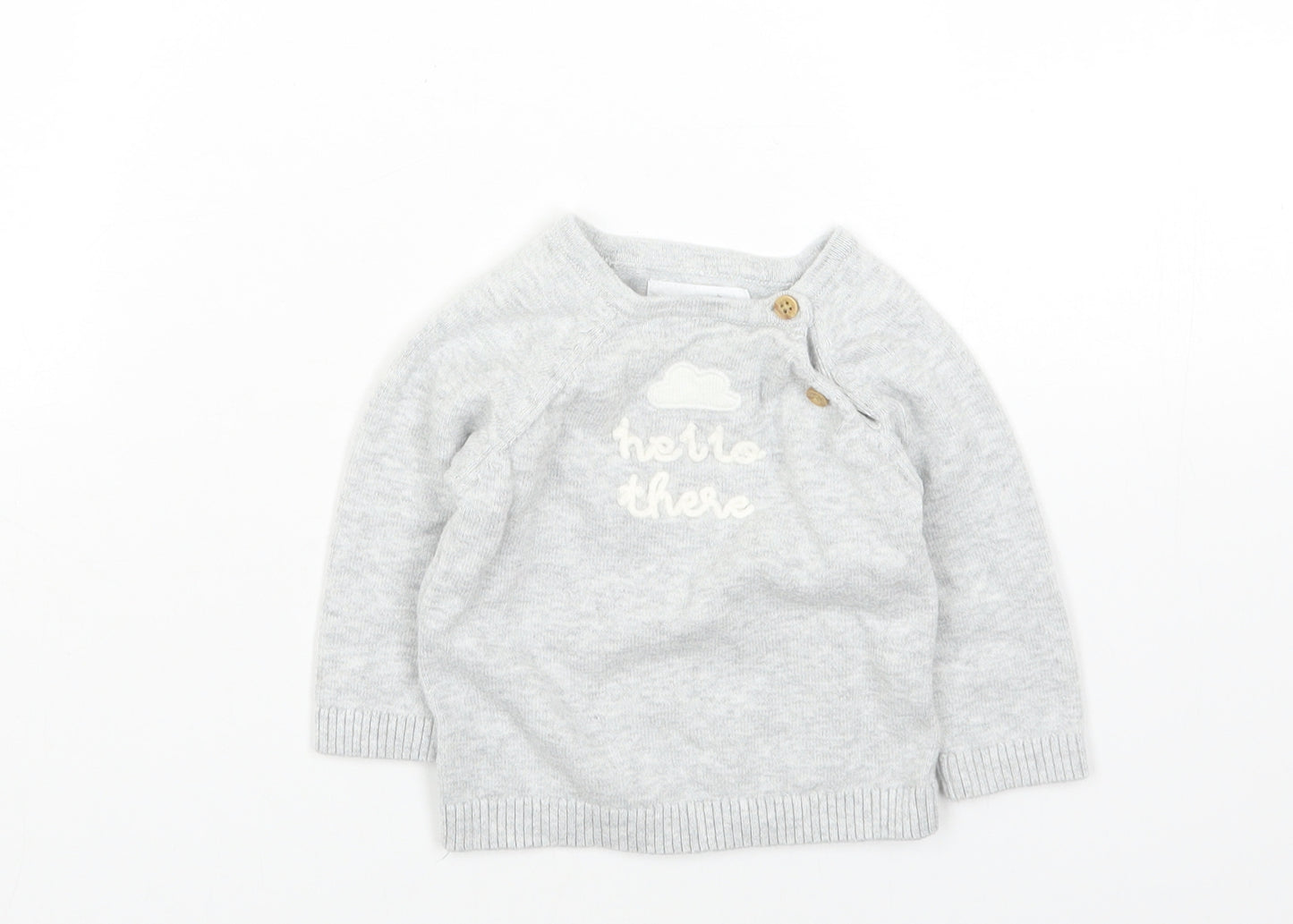 Fred & Flo Boys Grey Cotton Pullover Jumper Size 0-3 Months Button