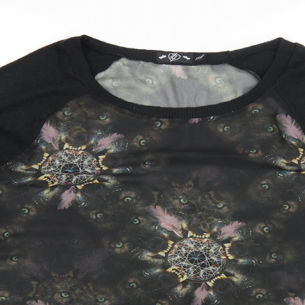 Preworn Womens Black Geometric Polyester Basic Blouse Size 2XL Round Neck - Wolf Print