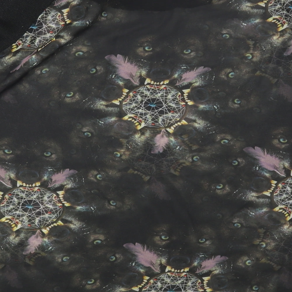 Preworn Womens Black Geometric Polyester Basic Blouse Size 2XL Round Neck - Wolf Print