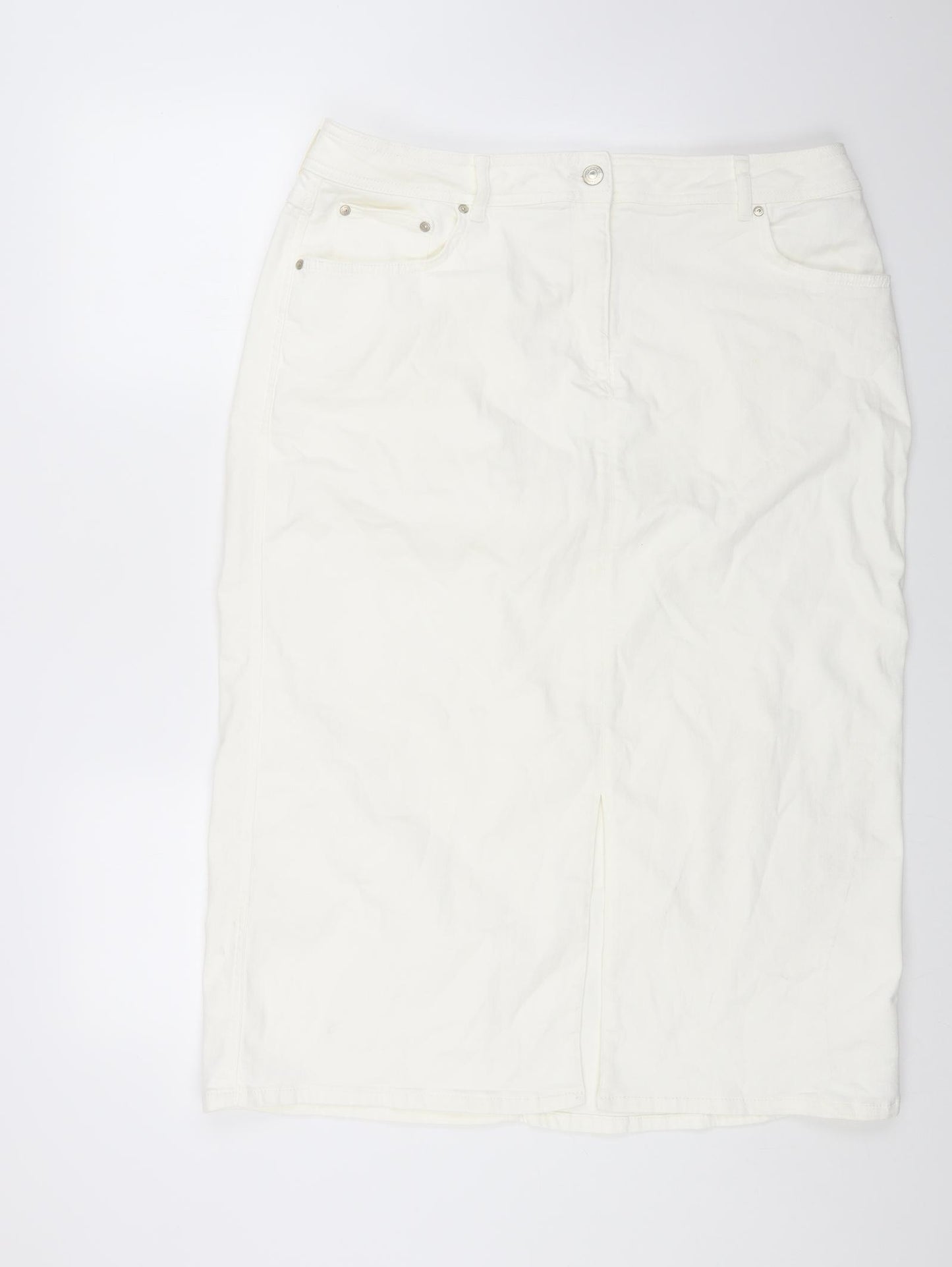 Marks and Spencer Womens White Cotton Straight & Pencil Skirt Size 20 Button