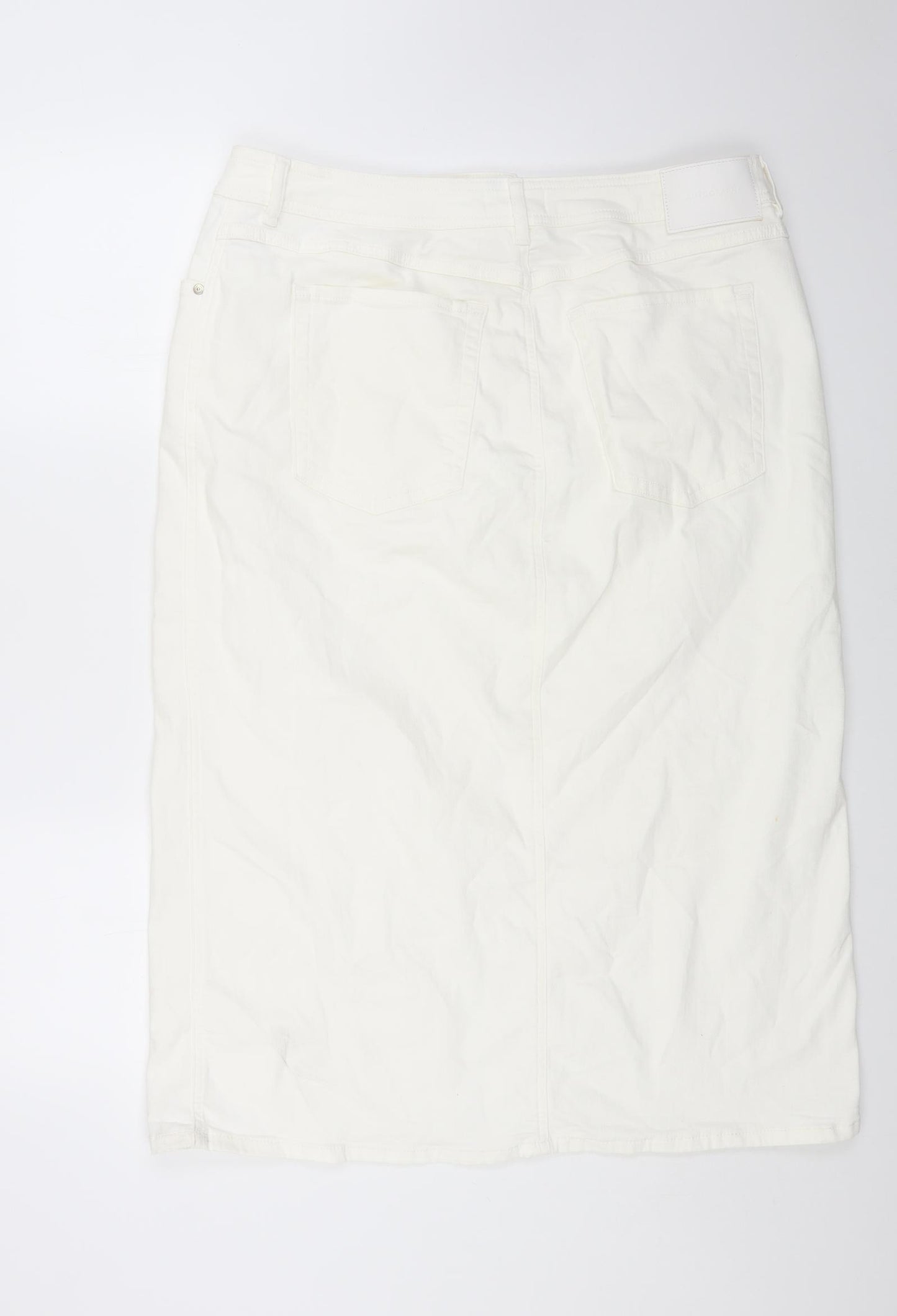 Marks and Spencer Womens White Cotton Straight & Pencil Skirt Size 20 Button