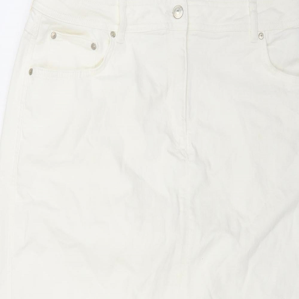 Marks and Spencer Womens White Cotton Straight & Pencil Skirt Size 20 Button