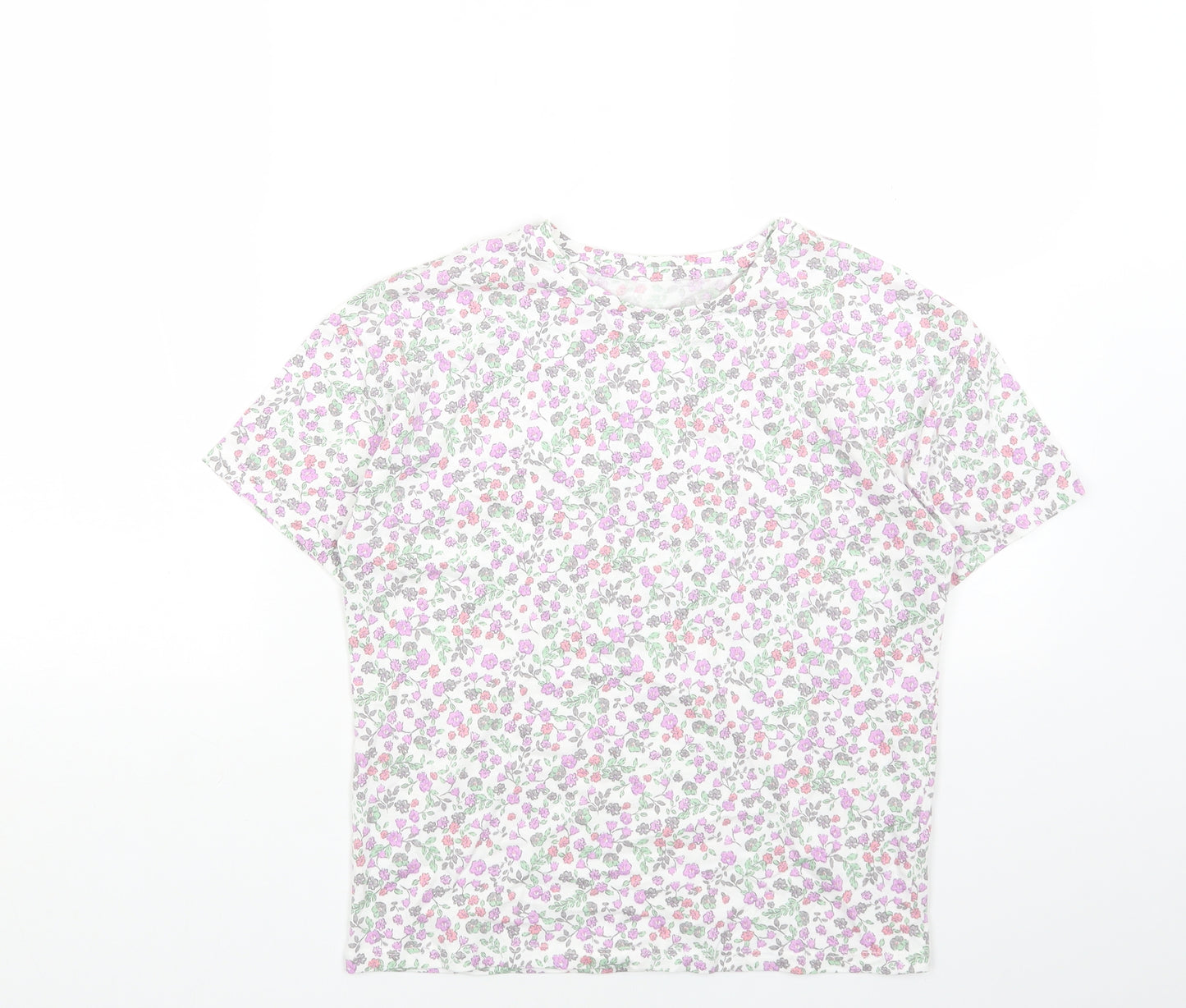 George Girls Multicoloured Floral Cotton Basic T-Shirt Size 12-13 Years Round Neck Pullover