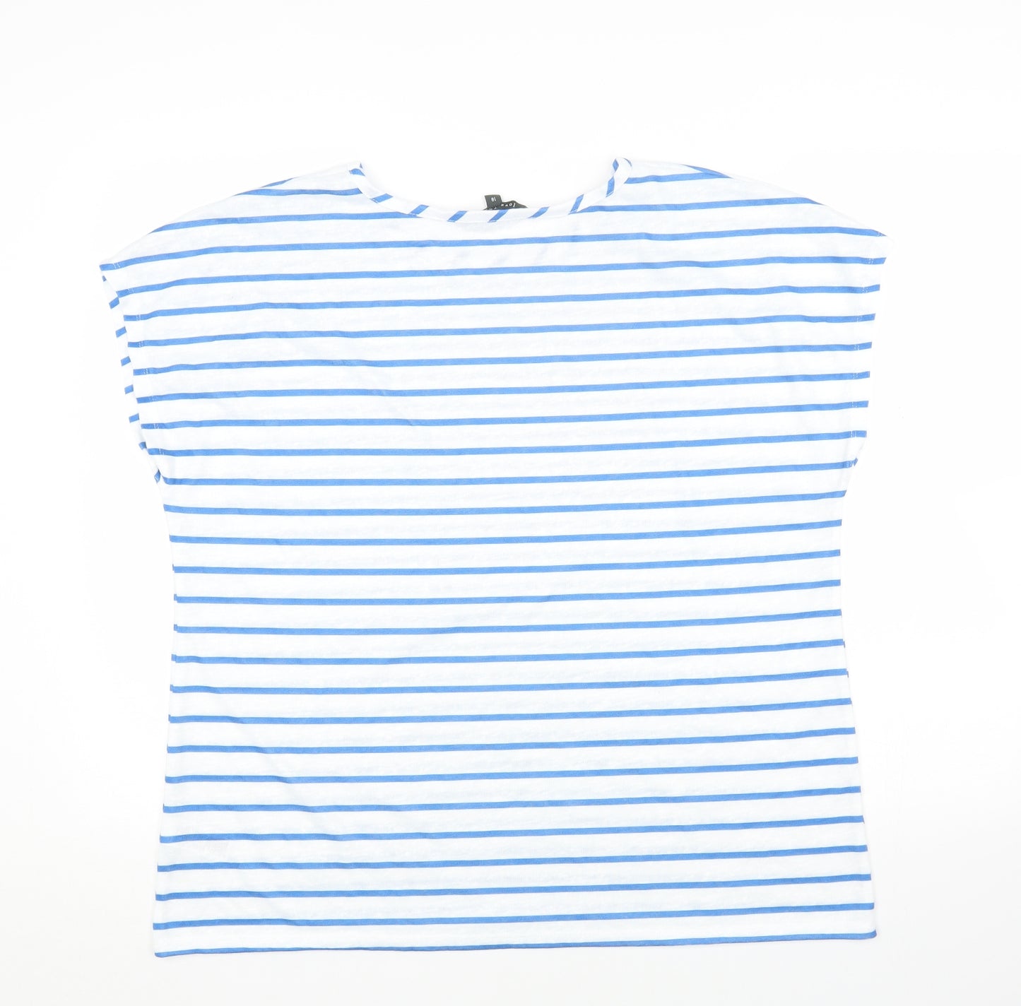 LOVE TEES Womens Blue Striped Polyester Basic T-Shirt Size 18 Round Neck