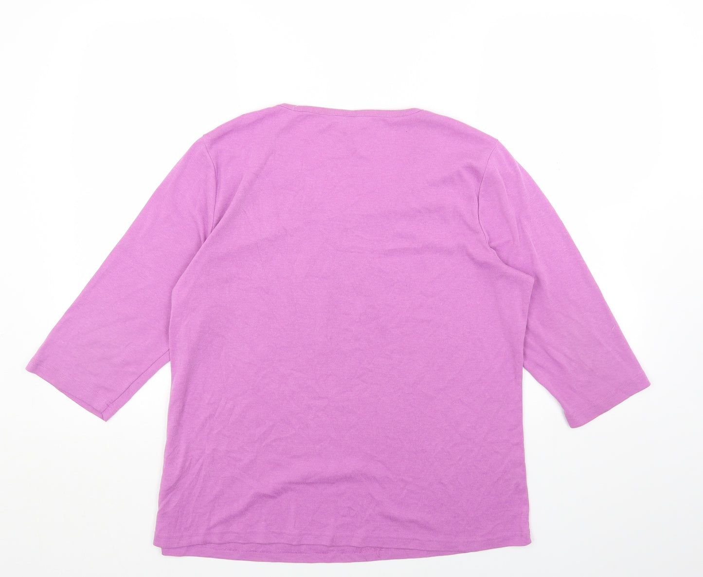 BM Womens Purple Polyester Basic T-Shirt Size L Scoop Neck - Flowers