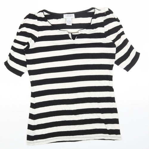 Carmen Womens Black Striped Viscose Basic T-Shirt Size S Scoop Neck
