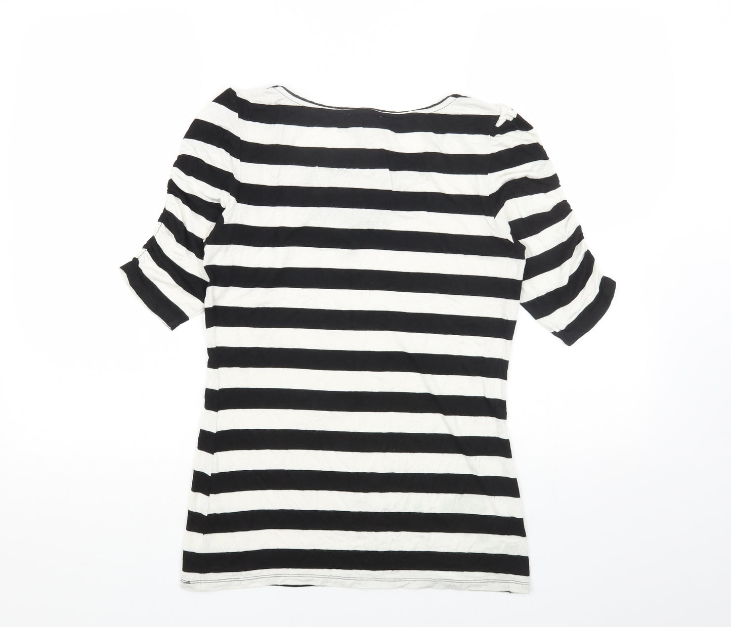 Carmen Womens Black Striped Viscose Basic T-Shirt Size S Scoop Neck