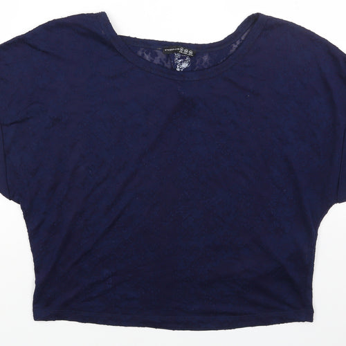Primark Womens Blue Animal Print Polyester Basic T-Shirt Size 12 Scoop Neck - Snake Skin Print