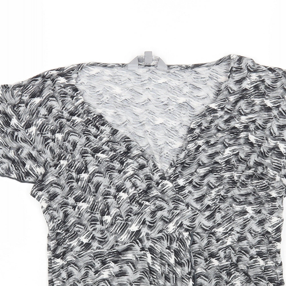Moda Womens Grey Geometric Viscose Basic T-Shirt Size 18 V-Neck