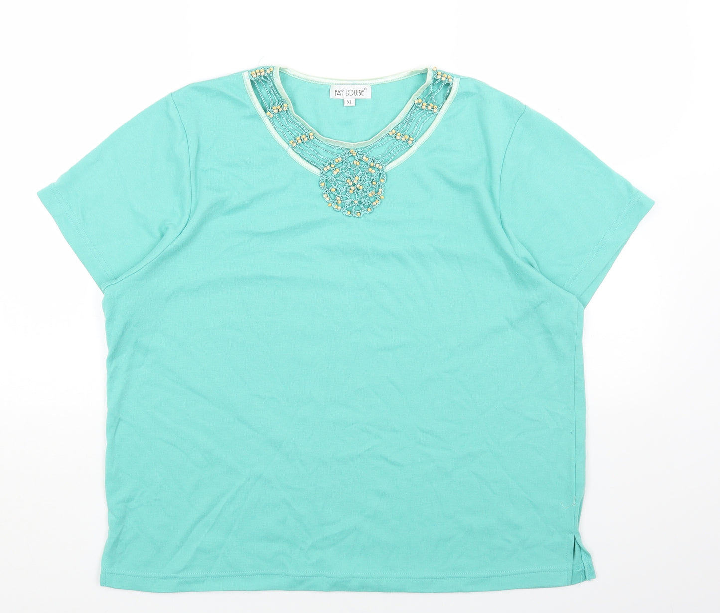Fay Louise Womens Green Cotton Basic T-Shirt Size XL Round Neck