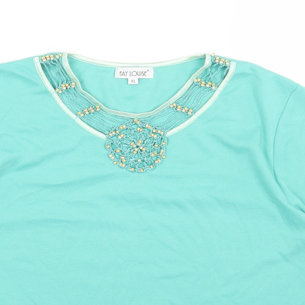 Fay Louise Womens Green Cotton Basic T-Shirt Size XL Round Neck