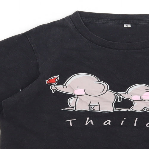 Preworn Womens Grey Cotton Basic T-Shirt Size S Round Neck - Thailand Elephant