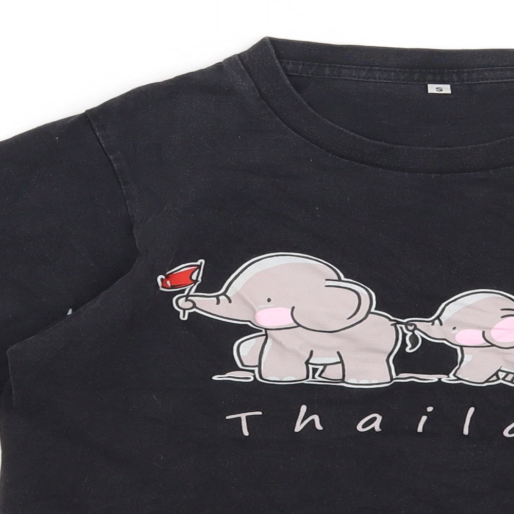 Preworn Womens Grey Cotton Basic T-Shirt Size S Round Neck - Thailand Elephant