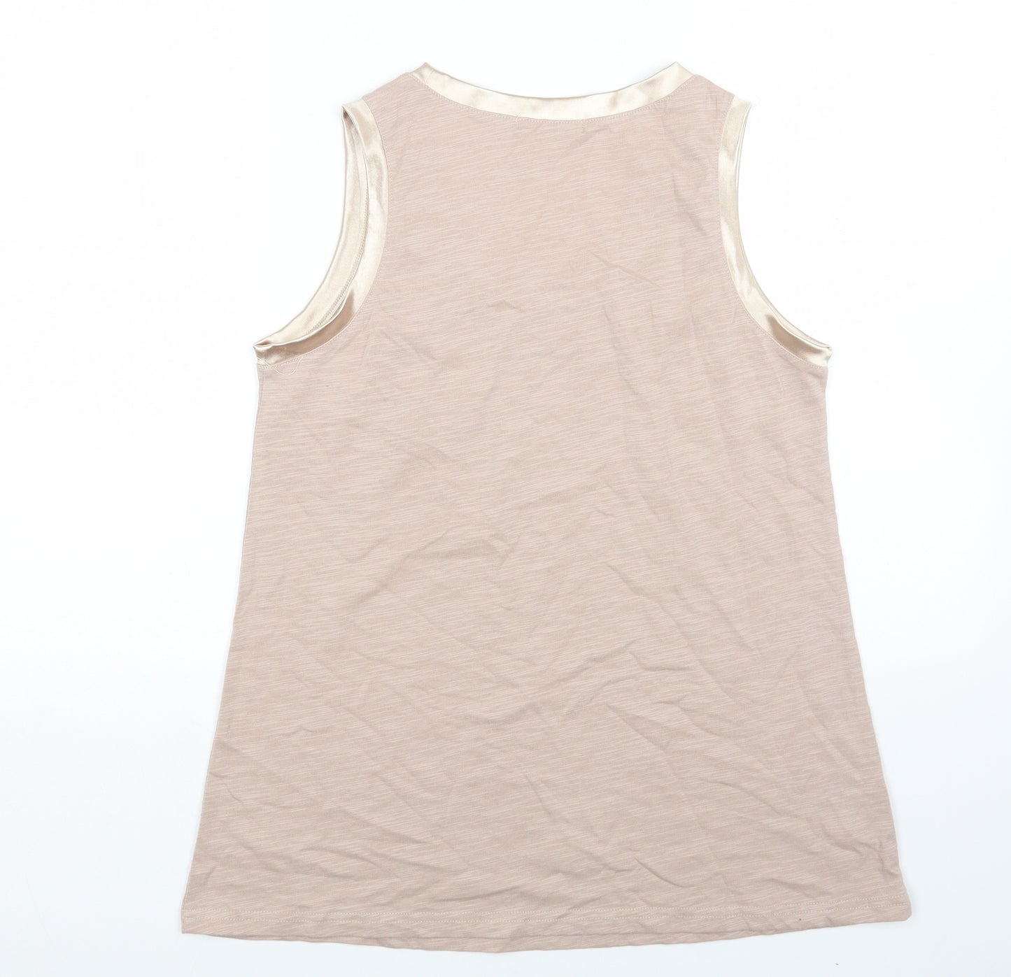 SHEILAY Womens Beige Polyester Basic Tank Size M Scoop Neck - Satin Trims