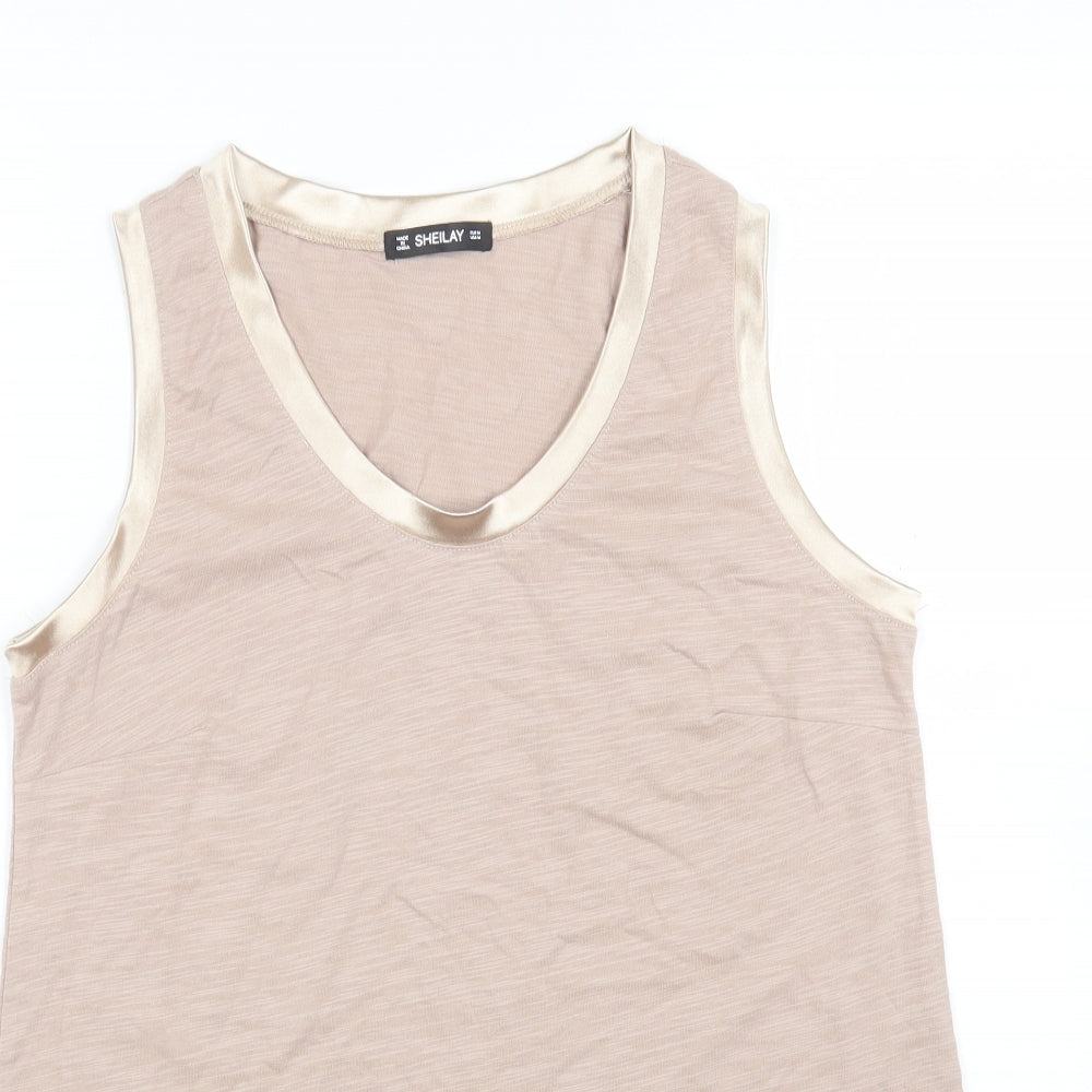 SHEILAY Womens Beige Polyester Basic Tank Size M Scoop Neck - Satin Trims