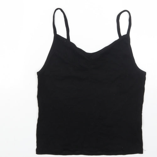H&M Womens Black Cotton Camisole Tank Size L V-Neck - Ribbed Ruched Front