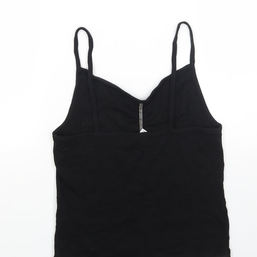 H&M Womens Black Cotton Camisole Tank Size L V-Neck - Ribbed Ruched Front