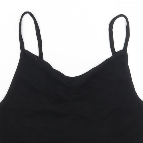 H&M Womens Black Cotton Camisole Tank Size L V-Neck - Ribbed Ruched Front