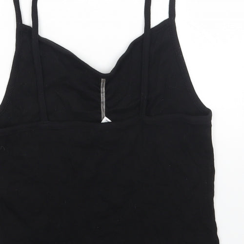 H&M Womens Black Cotton Camisole Tank Size L V-Neck - Ribbed Ruched Front
