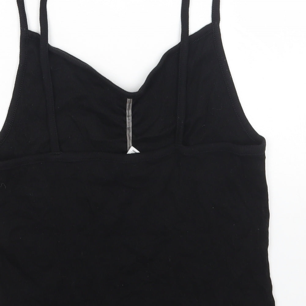 H&M Womens Black Cotton Camisole Tank Size L V-Neck - Ribbed Ruched Front