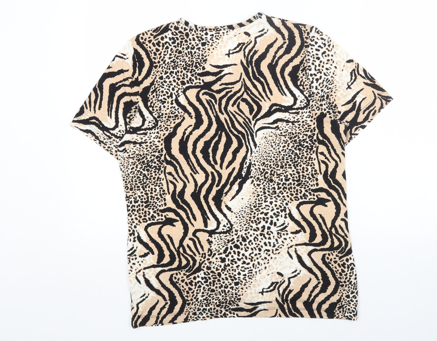 Gelco Womens Brown Animal Print Viscose Basic T-Shirt Size 16 V-Neck - Tiger Print
