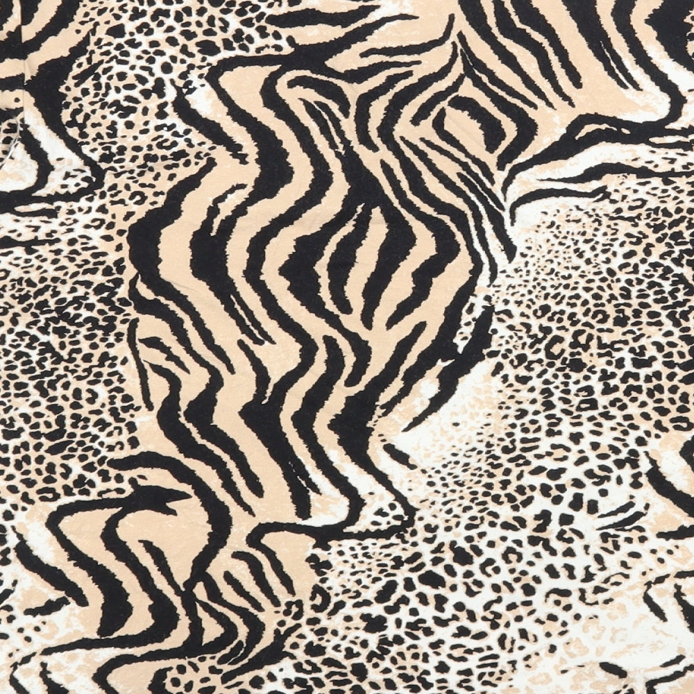 Gelco Womens Brown Animal Print Viscose Basic T-Shirt Size 16 V-Neck - Tiger Print