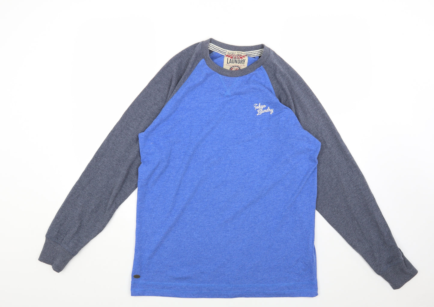 Tokyo Laundry Mens Blue Colourblock Polyester T-Shirt Size L Round Neck