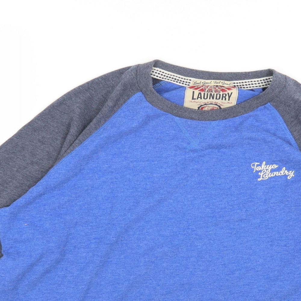 Tokyo Laundry Mens Blue Colourblock Polyester T-Shirt Size L Round Neck