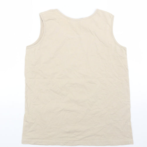 Fashion extra Womens Beige Cotton Basic Blouse Size 12 Scoop Neck