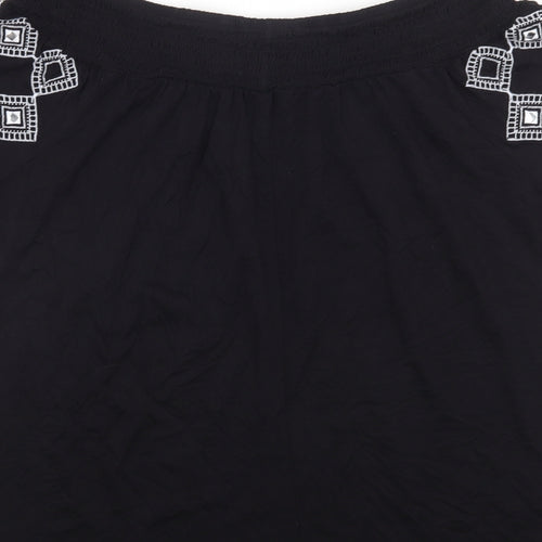 George Womens Black Geometric Polyester Basic T-Shirt Size 14 Off the Shoulder