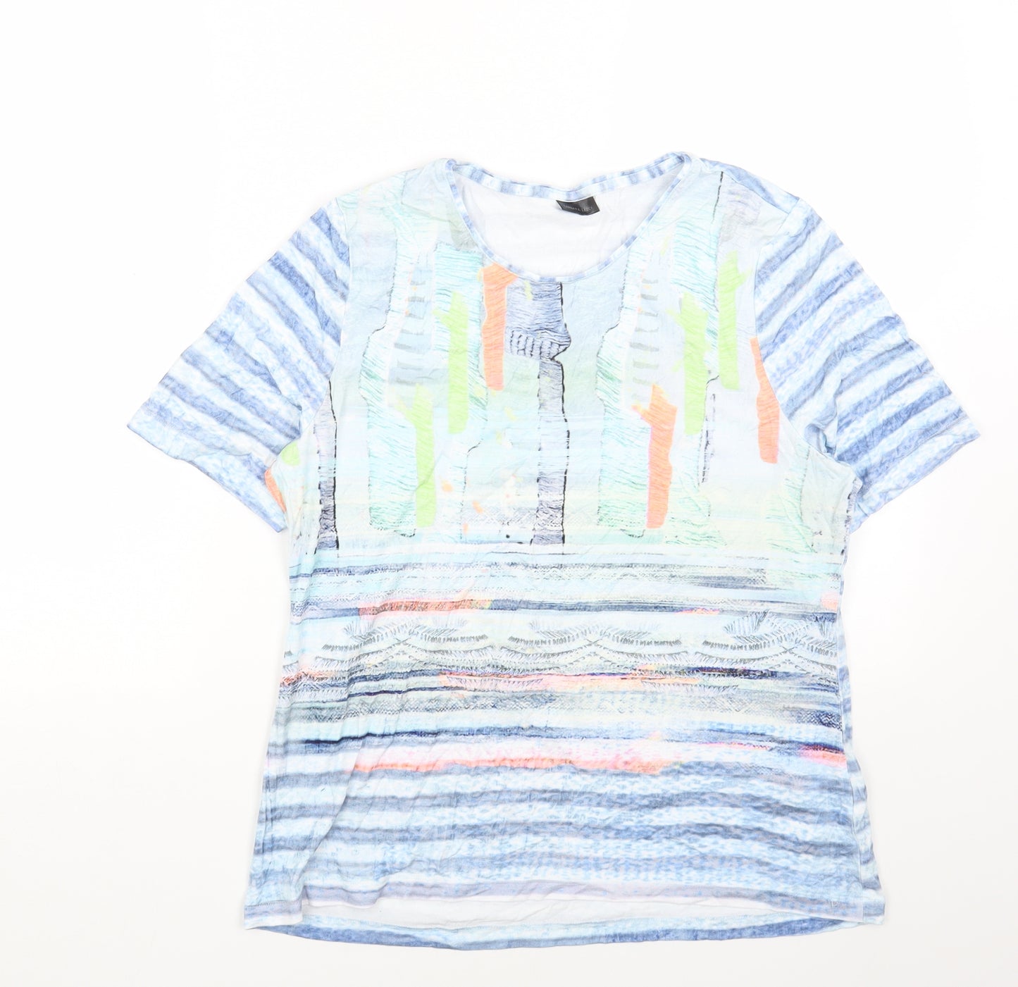 Barbara lebek Womens Multicoloured Geometric Viscose Basic T-Shirt Size 16 Round Neck