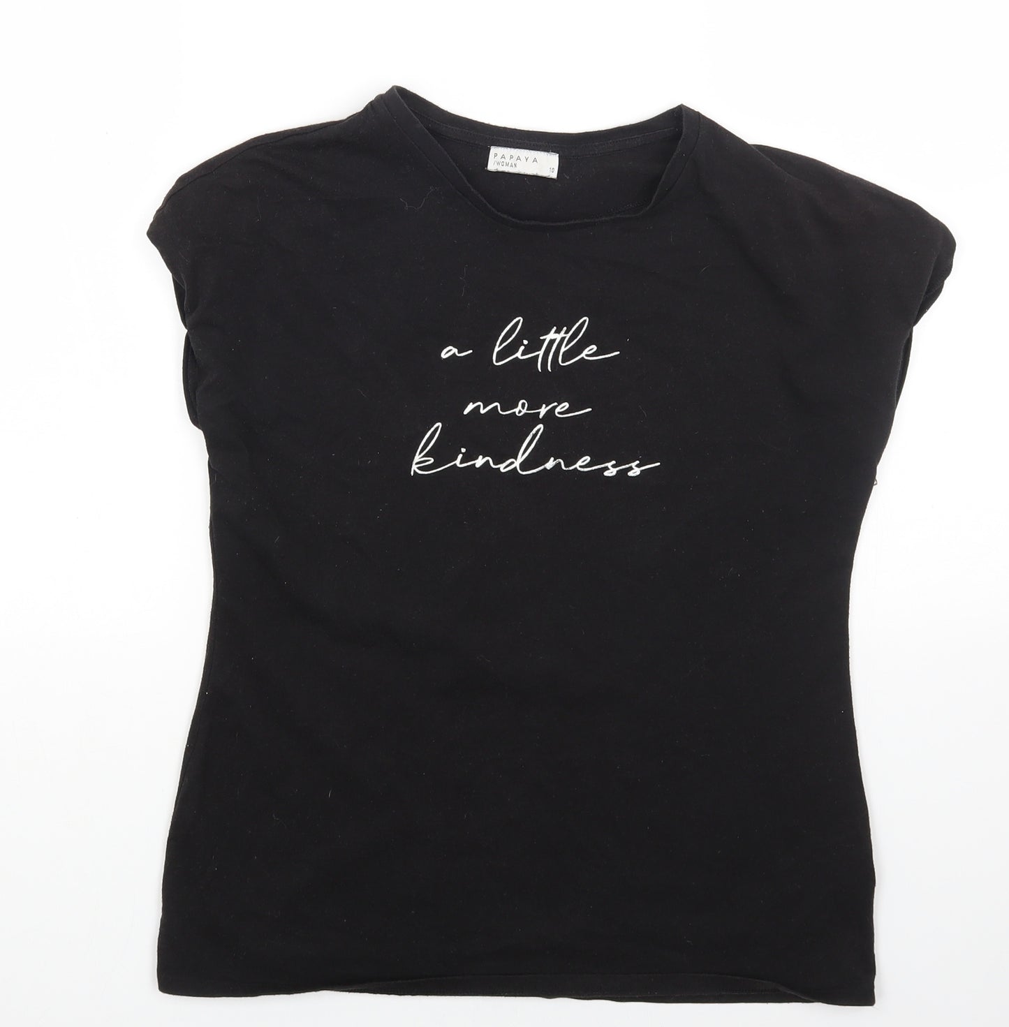 Papaya Womens Black Cotton Basic T-Shirt Size 10 Crew Neck - Little More Kindness