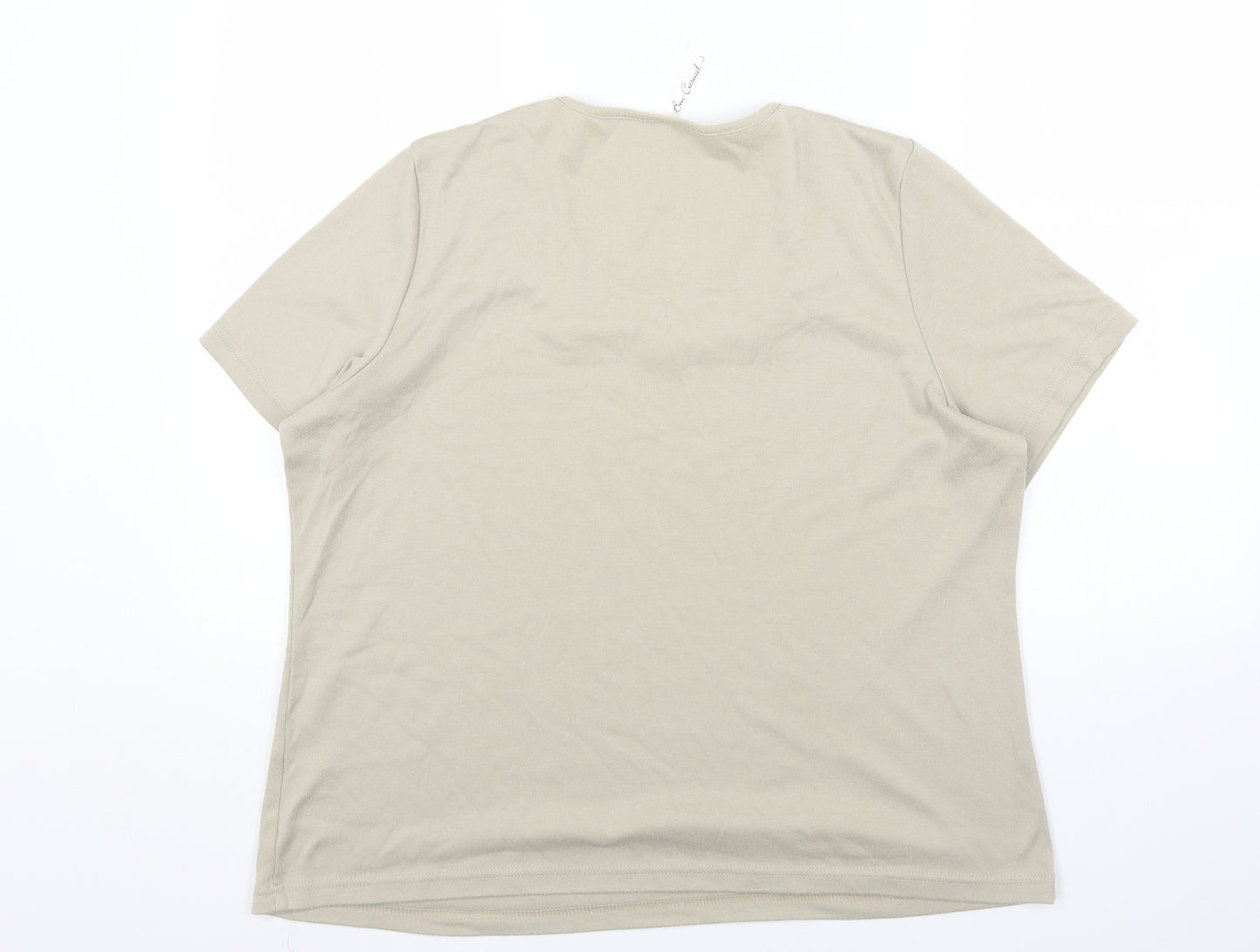 BM Womens Beige Polyester Basic T-Shirt Size L Round Neck