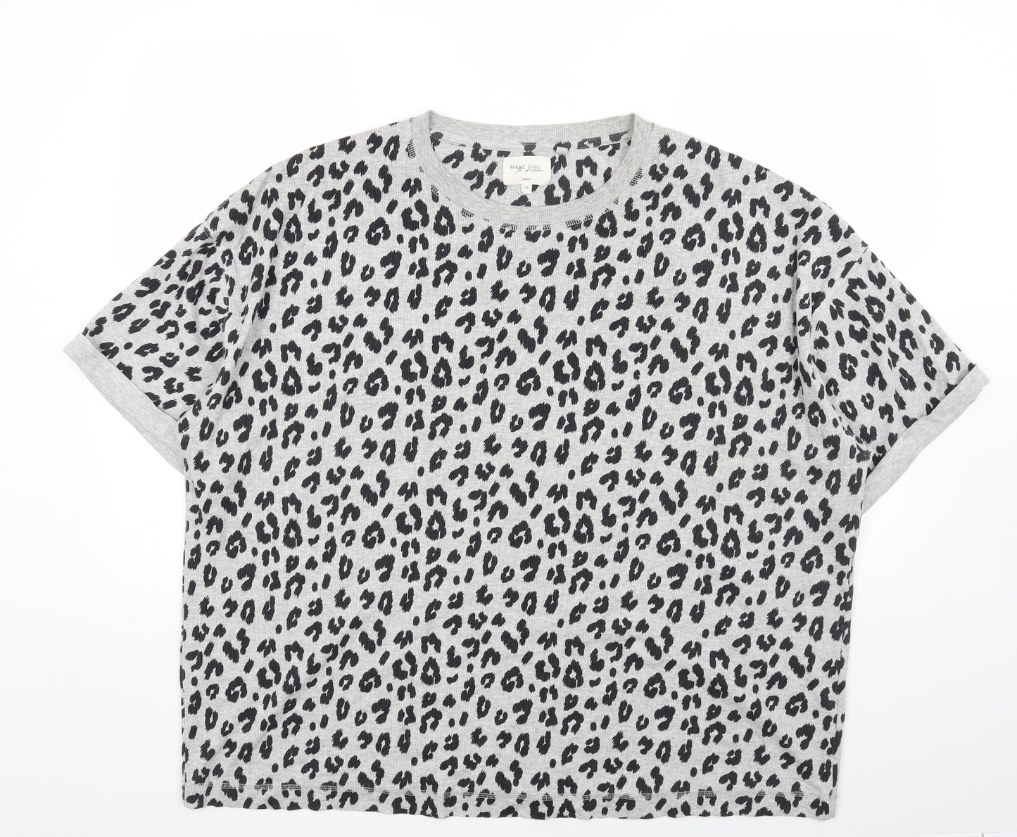 Preworn Womens Grey Animal Print Cotton Basic Tank Size 18 Crew Neck - Leopard Print