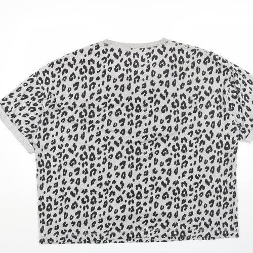 Preworn Womens Grey Animal Print Cotton Basic Tank Size 18 Crew Neck - Leopard Print