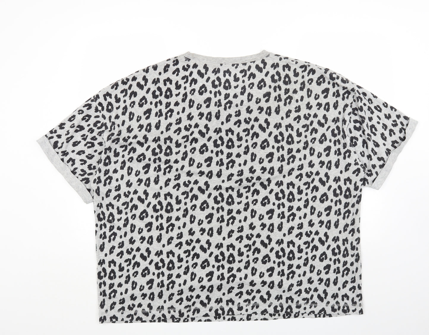 Preworn Womens Grey Animal Print Cotton Basic Tank Size 18 Crew Neck - Leopard Print