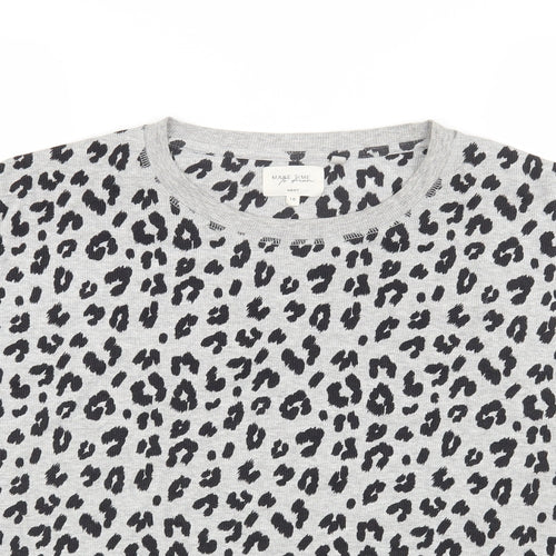 Preworn Womens Grey Animal Print Cotton Basic Tank Size 18 Crew Neck - Leopard Print