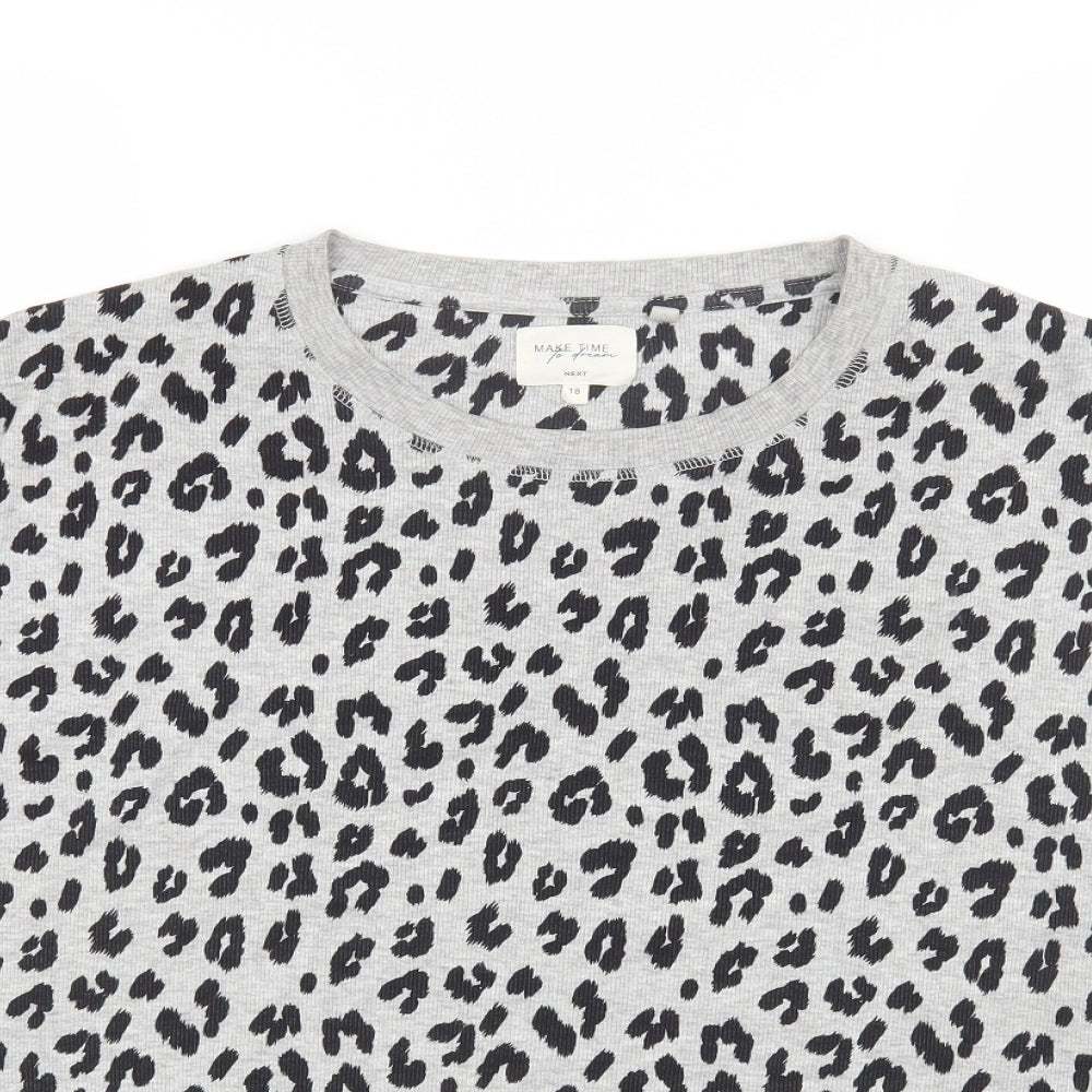 Preworn Womens Grey Animal Print Cotton Basic Tank Size 18 Crew Neck - Leopard Print