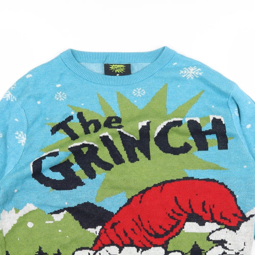 Primark Womens Multicoloured Round Neck Cotton Pullover Jumper Size S - The Grinch