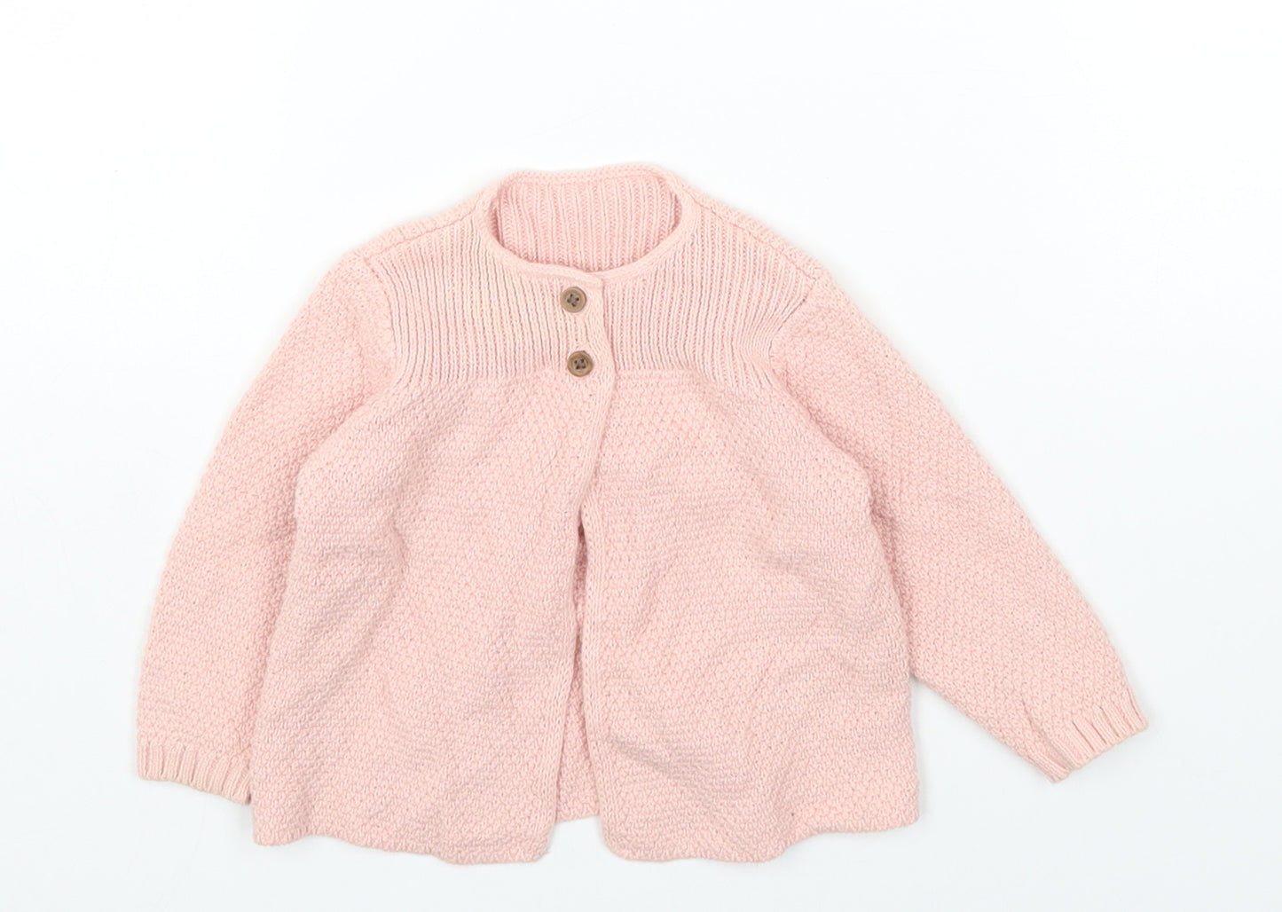 Marks and Spencer Pink Cotton Cardigan Jumper Size 3-6 Months Button