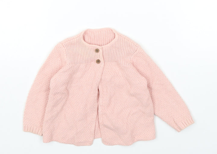 Marks and Spencer Pink Cotton Cardigan Jumper Size 3-6 Months Button