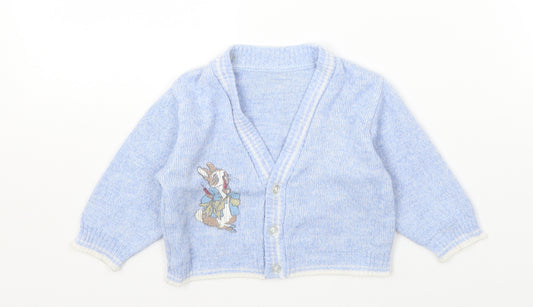 Front view of Preworn Black Cotton Cardigan Jumper, size 6-9, Months Button