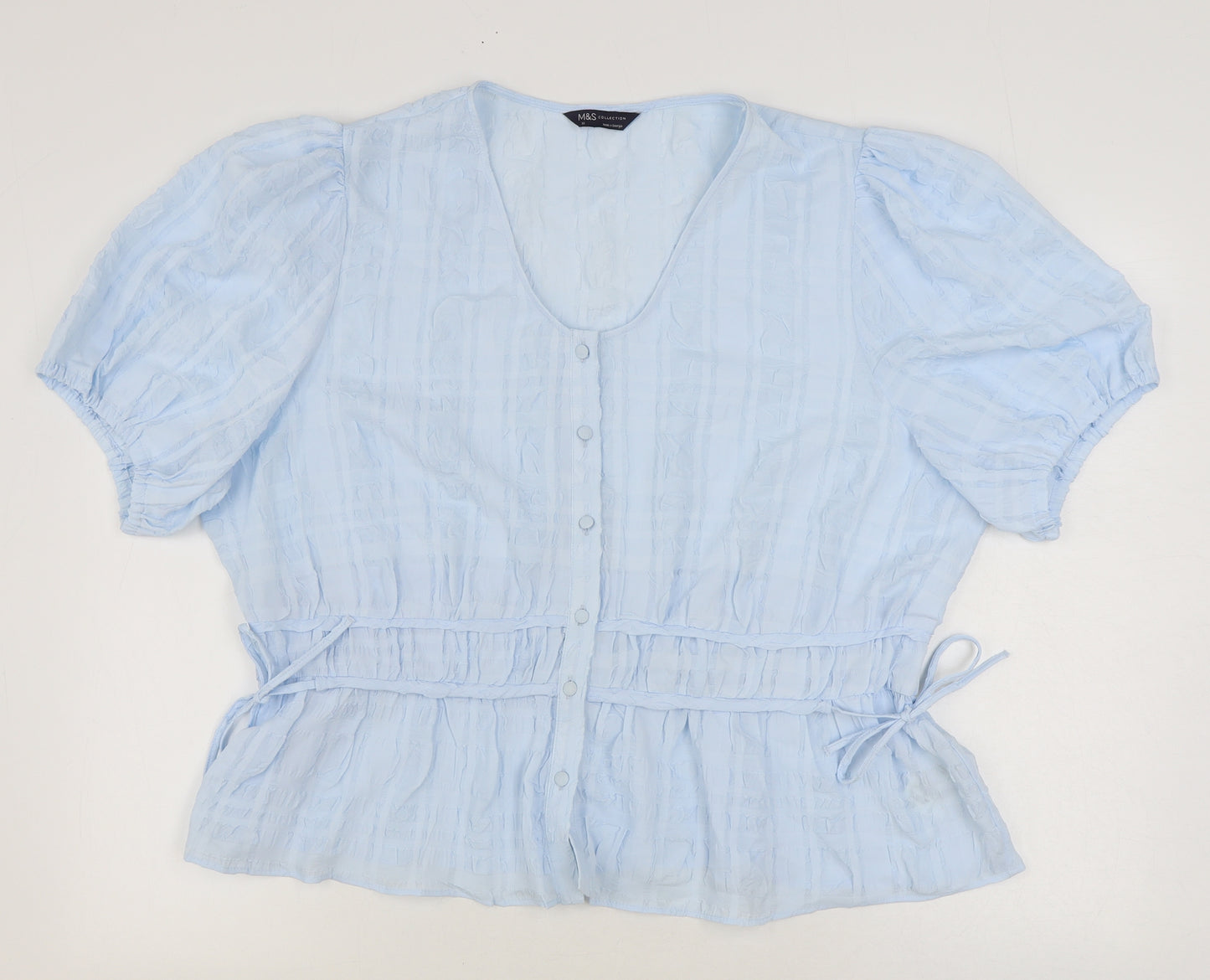 Marks and Spencer Womens Blue Polyester Basic Blouse Size 22 Scoop Neck