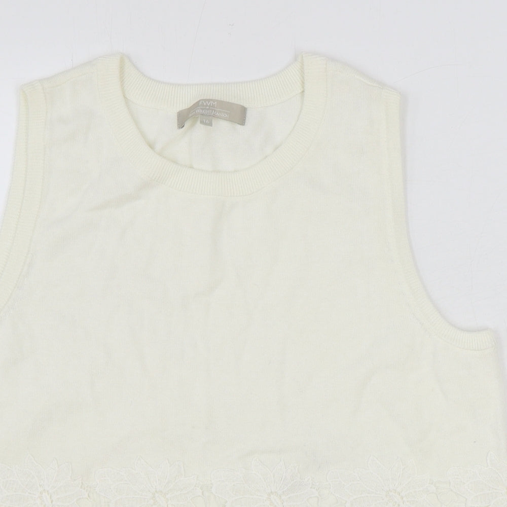Fenn Wright Manson Womens Ivory Cotton Basic Tank Size 16 Round Neck - Lace Detail