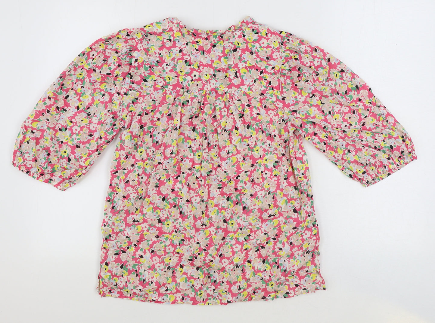 Marks and Spencer Womens Multicoloured Floral 100% Cotton Basic Button-Up Size 8 Round Neck